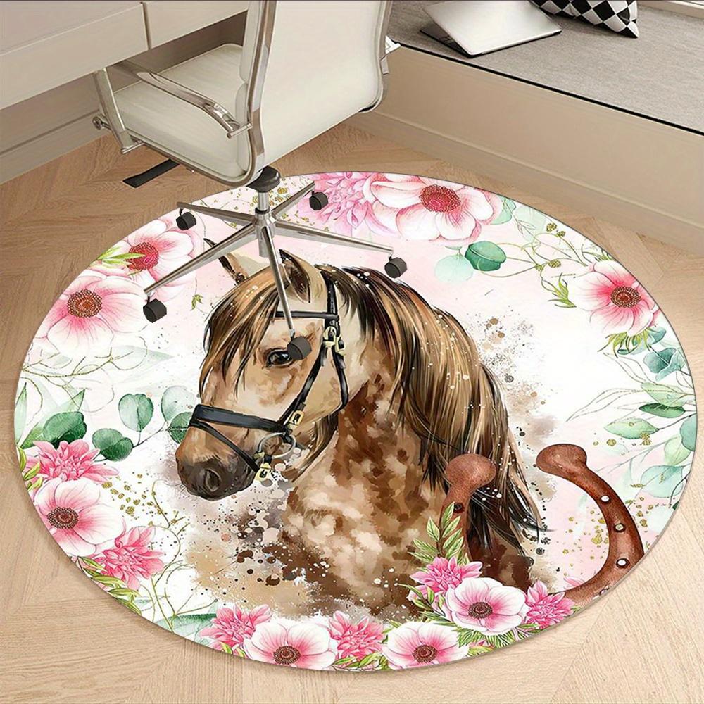 Horse With Floral Pattern Fashion Rug Nonslip Carpet Floor Mat Office Chair Mat Design For Office Decor Home Living Room Bedroom Giftt40