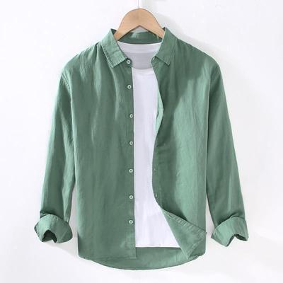 Lineares Langarm Herren Japanisches Lässiges Lockeres Baumwollleinenhemd Frühling und Sommer Outfit Zollhemd