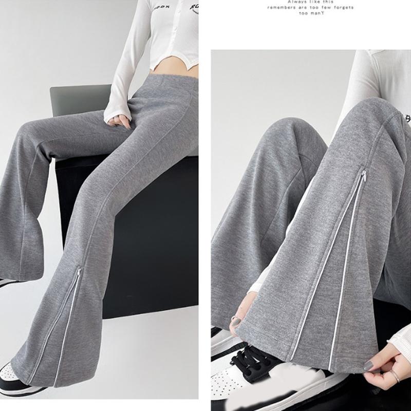 Jesienna Moda Damska Rozszerzane Długie Spodnie 2024 Nowe Elastyczne z Wysokim Stanem Casualowe Dopasowane Spodnie na Zamek Damskie Jednokolorowe Eleganckie Spodnie 2387