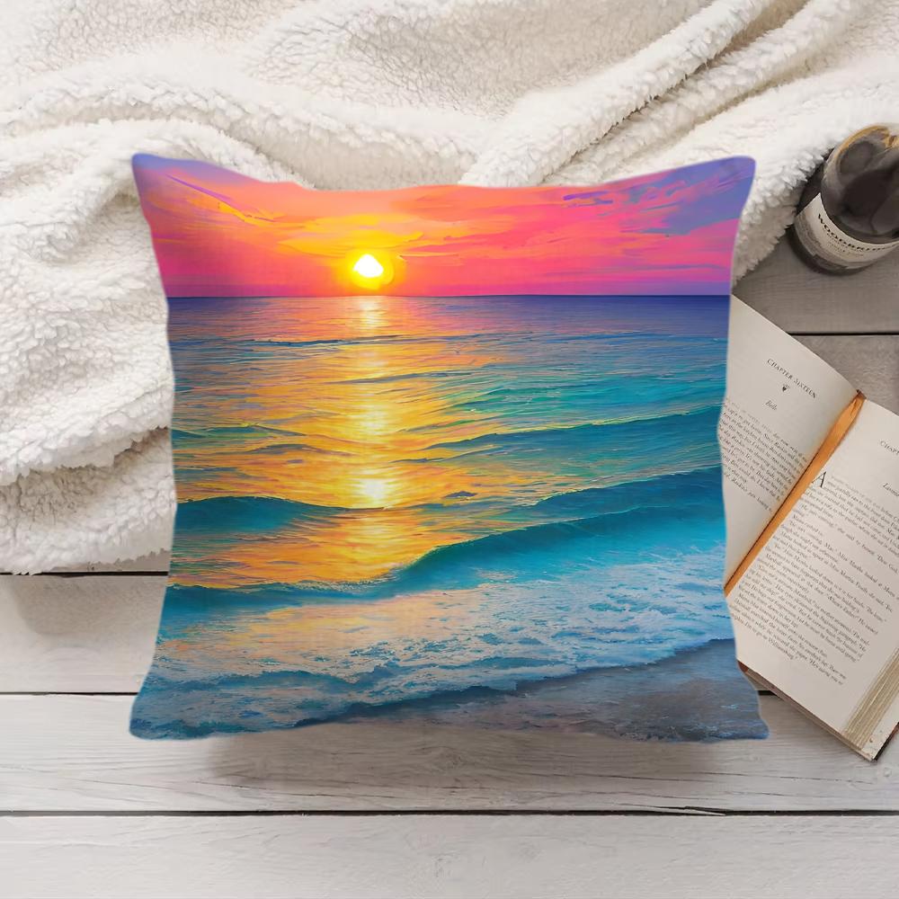 Sunset Gradient Pattern Cushion Cover Soft Short Plush Pillow Cover Smooth Cozy Texture Aesthetic Cushion Case Home Decor