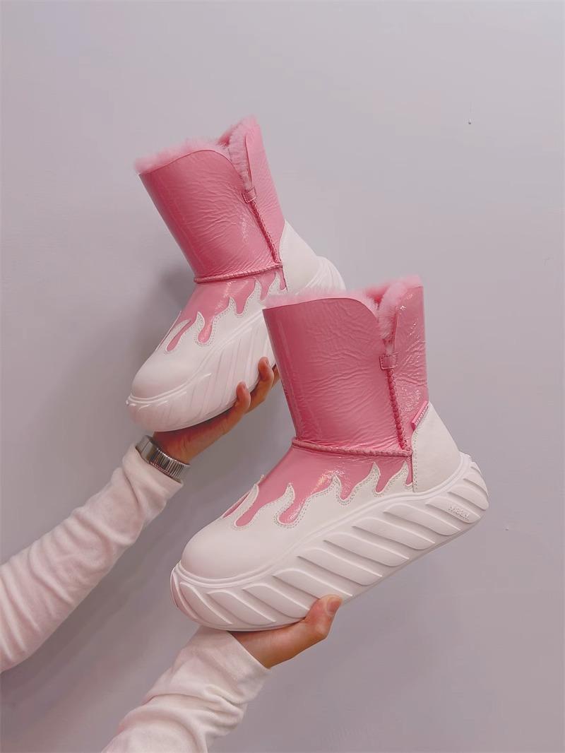 

Snow boots women s fur integrated pink European goods 2025 winter new muffin thick-soled velvet warm short boots 40 розовый