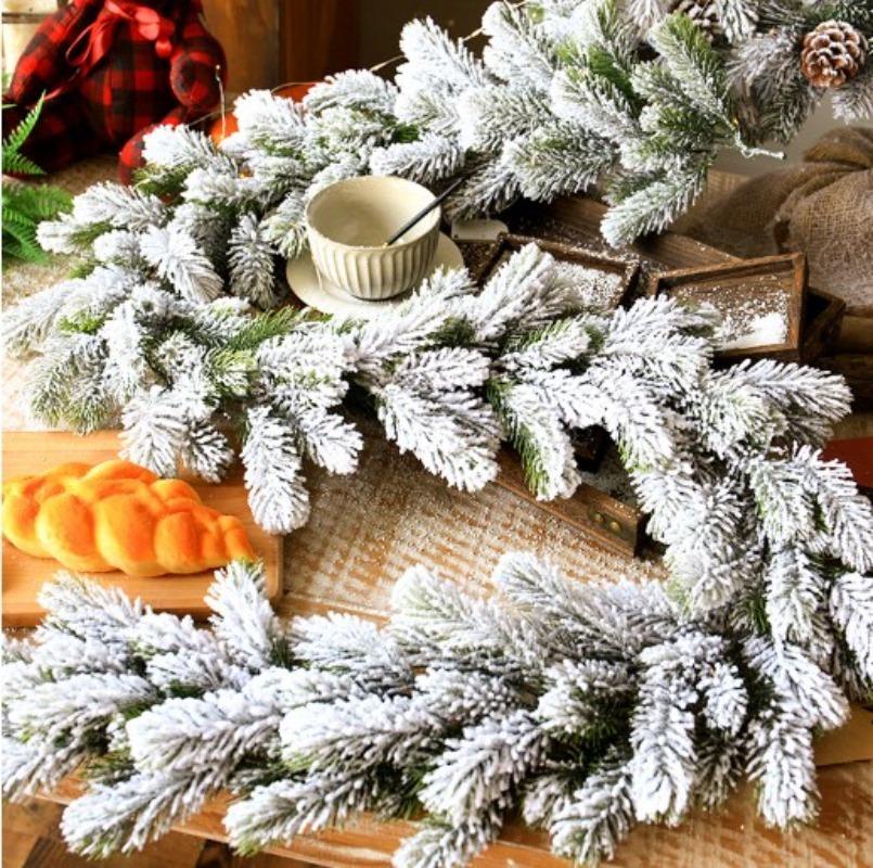 DIY Artificial Frosted Snow Covered Pine Twigs Fake Pine Needle Stem Xmas Wreath Bouquet Winter New Year Holiday Craft Ornaments