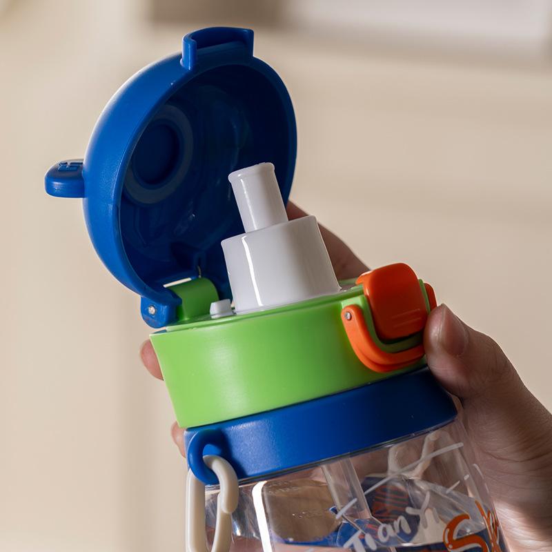 Water Bottle New Children's Water Cup Straw Cup Cartoon Direct Drinking Cup Kindergarten Drinking Water Outdoor Travel Anti-drop Portable Kettle