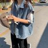 Damenmode-Taschen-Jeansjacke, lässig, ärmellos, Mantel, Weste