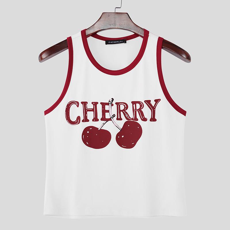 

INCERUN Summer Women Men Sleeveless Letter Print Cute Casual Fitted Short Tank Tops 4XL