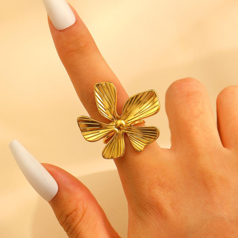 

Stainless Steel Imitation Pearl Flower Open Ring Set for Women Luxury Metal Butterfly Heart-Shaped Index Finger Ring Zircon