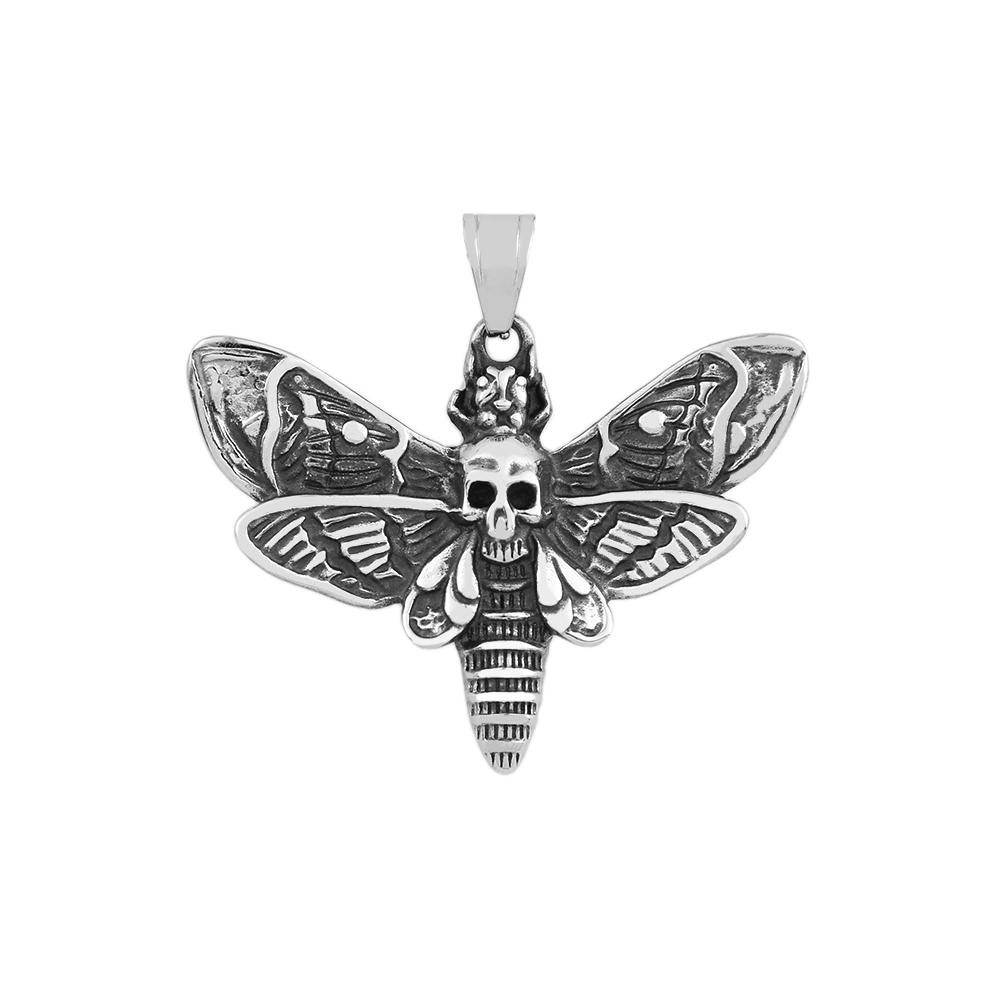 Vintage Stainless Steel Skull Moth Pendant Necklace Punk Biker Death Head Skull Butterfly Necklaces For Men Party Jewelry Gifts
