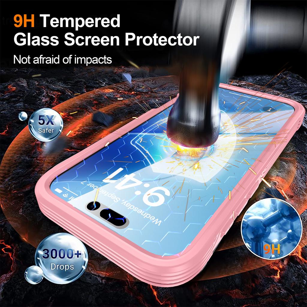 For iPhone 17 Pro Max Magnetic Case PC+TPU Phone Cover with Tempered Glass Screen Film