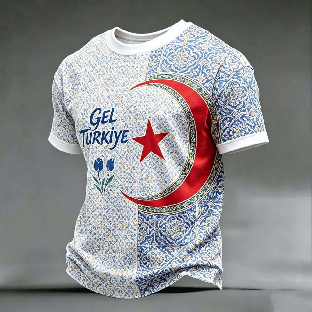 Men's Casual Crew Neck Short Sleeve Pullover T-Shirt Football Fan Top World Cup Inspired Graphic Print Turkey Design