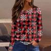 Women's Fashion Casual Slit Hem Round Neck Long Sleeve Loose  Printed T-Shirt Ladies Top