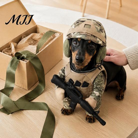 Pet Soldier Helmet Set Dog Tactical Costume, Halloween Military Outfit, Harness Funny Puppy Clothes Uniform with Hat, Cosplay Outfit for