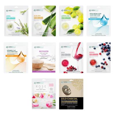 Masque Visage Mirabelle Rejuvenation en Feuille pour une Peau Radiante, Femmes & Hommes, Fabriqué en Corée, Pack Combiné de 10 (Chaque 25 ml)