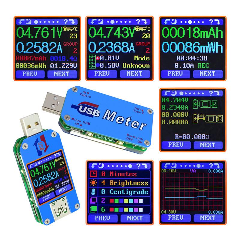 Type- C Voltmeter Ammeter UM25/25C,UM24/24C,UM34/34C Color LCD Display DC Volt Quick Charger amp ammeter Power Bank Detector