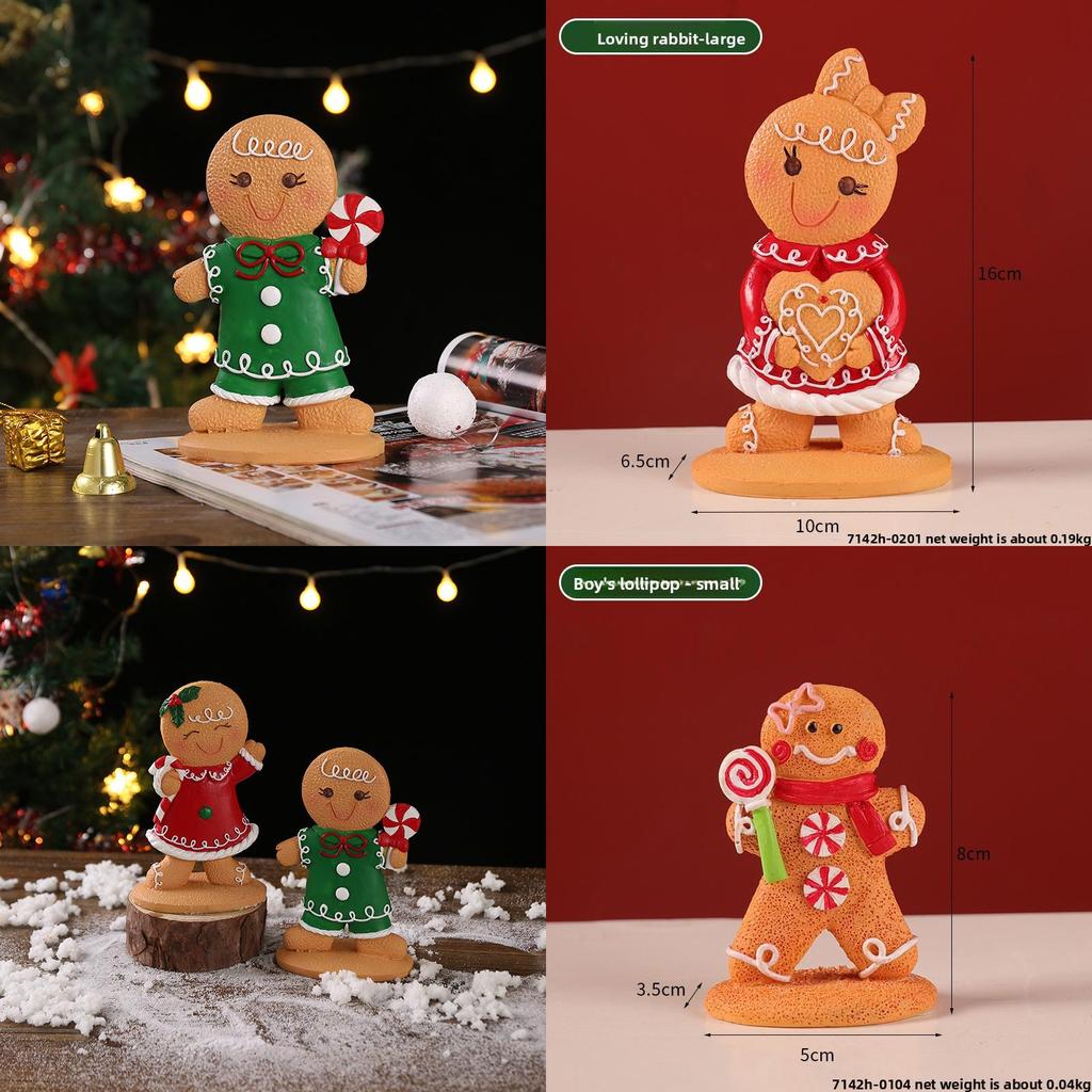 Christmas Gingerbread Man Decor Resin Cartoon Holiday Tabletop Ornament For Festive Atmosphere