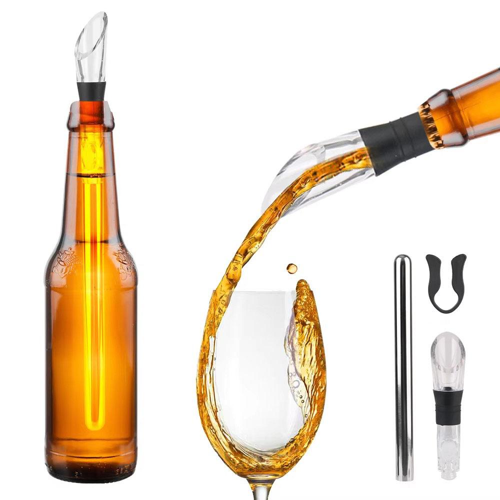 Wine Chiller 3-in-1 Stainless Steel Wine Bottle Cooler Stick Freezer with Aerator and Pourer and Aerating Wine for Christmas