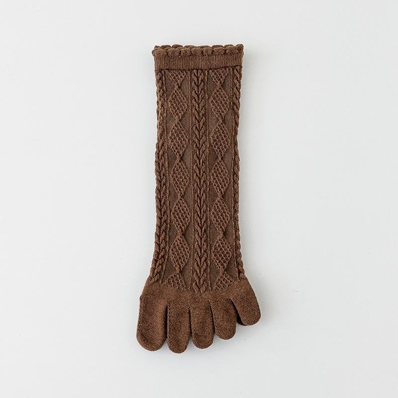 6 Pairs Women Spring and Autumn Pure Cotton Five Finger Socks Retro Solid Color Lace Striped Split Toe Socks Vintage Comfortable Socks