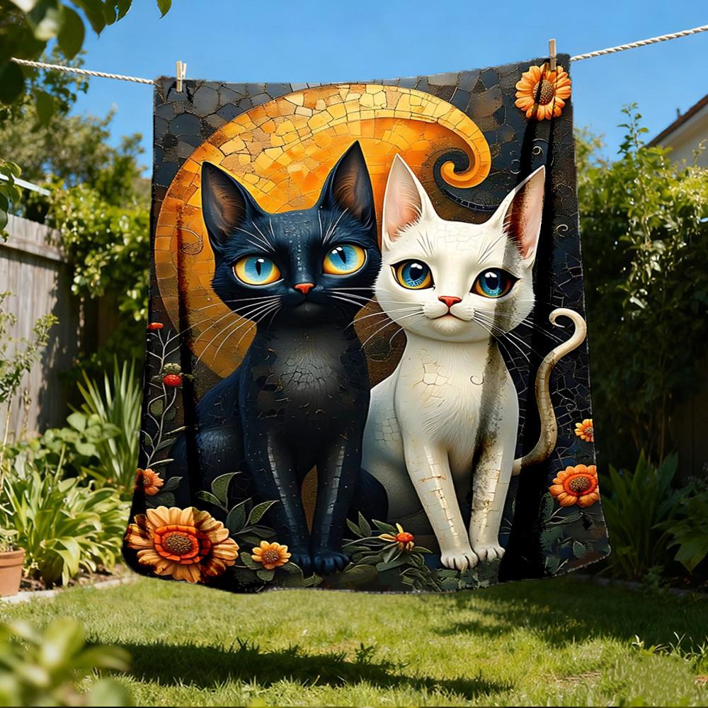 1pc Cat Artwork Outdoor Flannel Blanket , Machine Washable Perfect Gift for Birthday , Holiday Travel Accessory , Durable Material