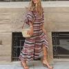 Maxi Dress Women European American Street Style Geometric Puff Sleeve