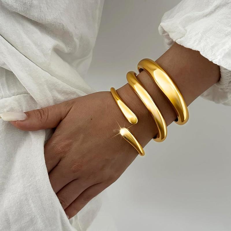 3pcs Hiphop Creative Irregular Glossy Bracelet Set for Women Stylish Punk Gold Color Geometric Cuff Bangles Party Jewelry Gifts