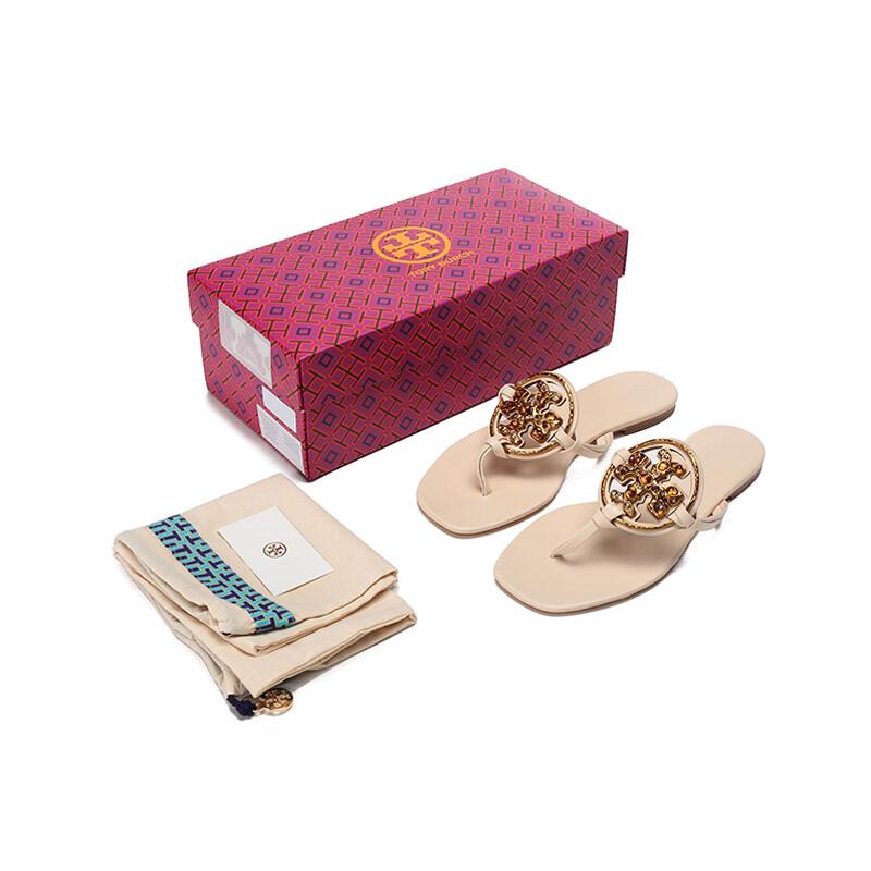Tory Burch Women's Leather Double T Logo Flat Sandals
