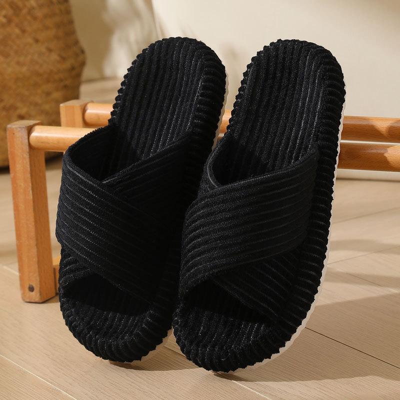 New corduroy thick-soled adhesive cotton slippers household autumn home indoor cross-pelvic sole shoes women