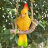 Resin Parrot Swing Figurine Outdoor Hanging Animal Sculpture Tropical Bird Swing Statue for Patio