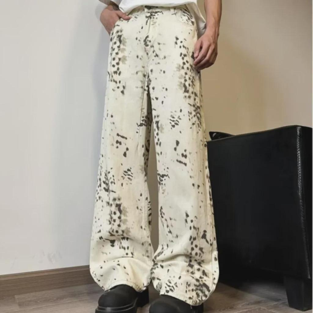 Unisex High-Waisted Retro Leopard Wide-Leg Jeans - Spring/Autumn Casual
