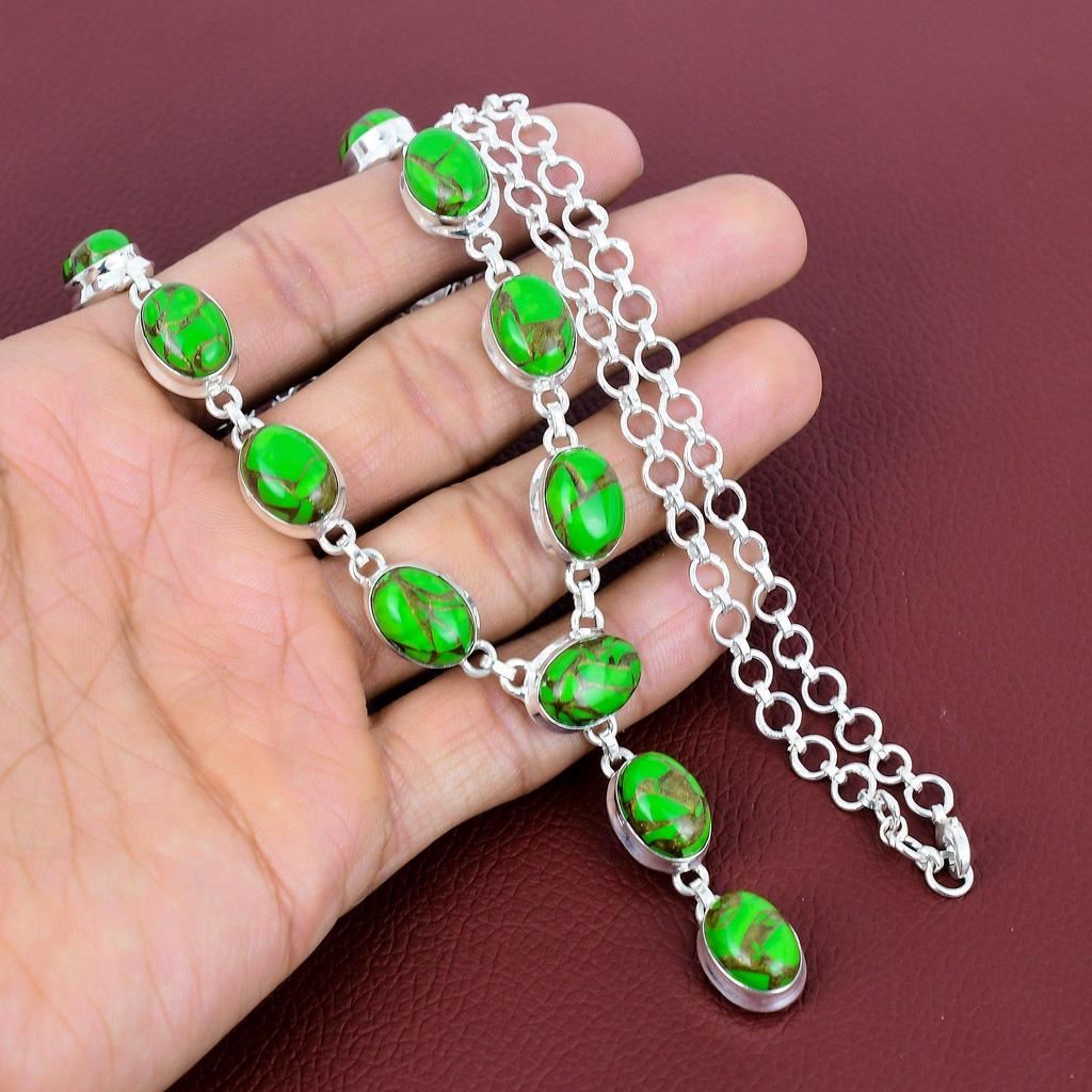 Copper green turquoise necklace 925 sterling silver necklace adjustable chain necklace handmade jewelry real gemstone necklace gifts for mom