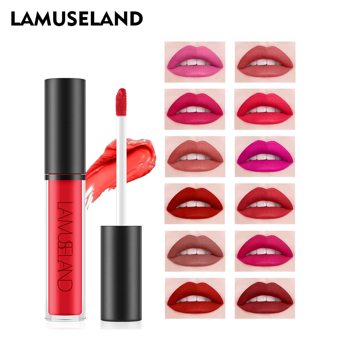 

LAMUSELAND 12 кольорів водостійка довгостійка матова рідка помада для губ 4 г