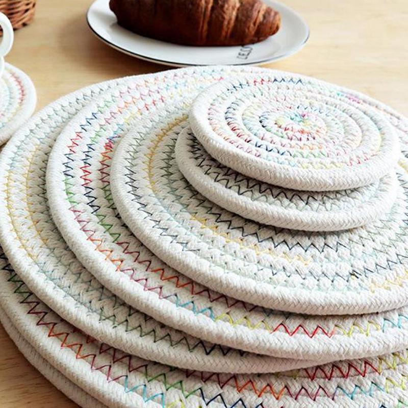 Natural Table Mat Insulation Pad Soft Heat Insulation Japanese Style Non-Slip Cotton Simple Oval Woven Mat Kitchen Supplies
