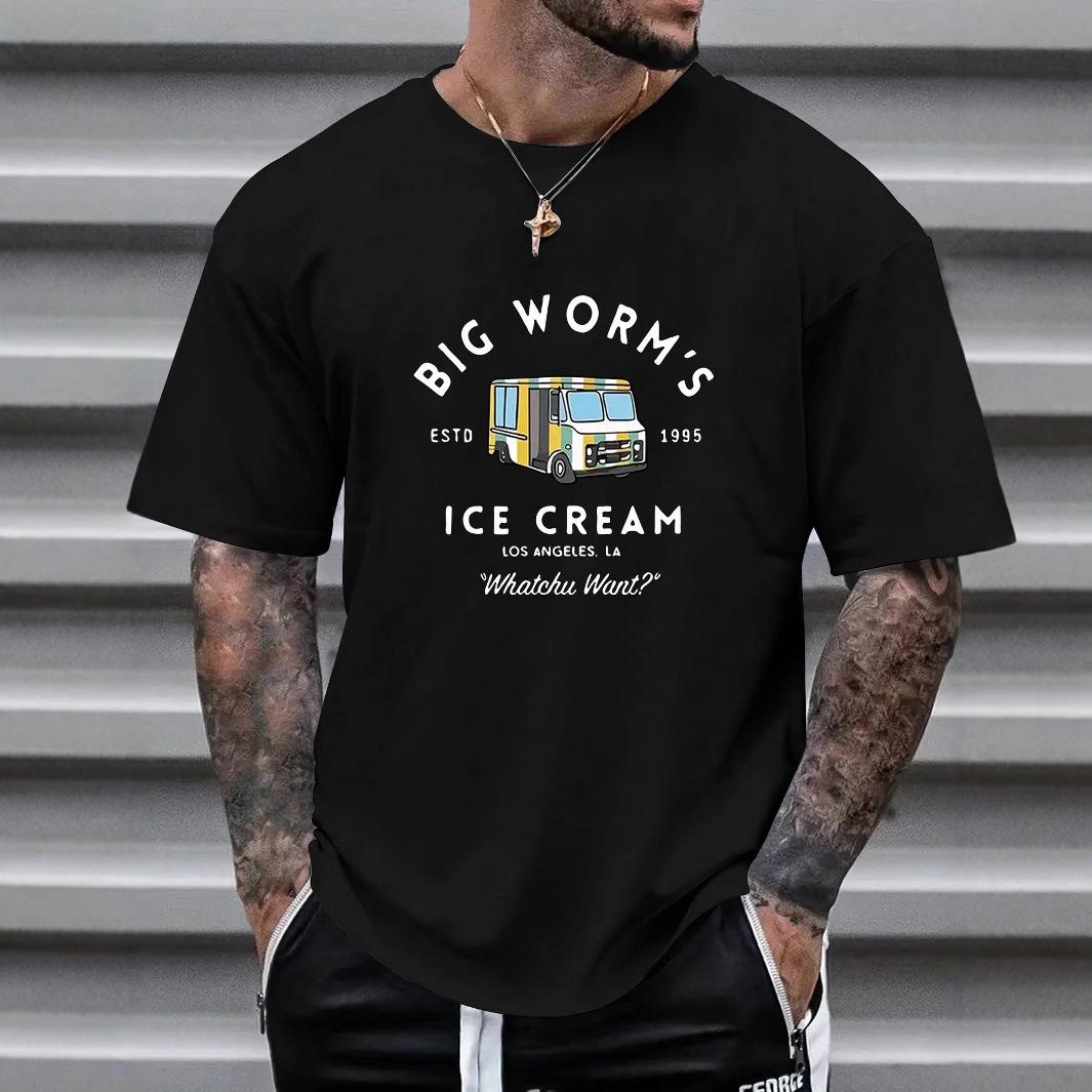 

New Summer Short-sleeved T-shirt for Men s Casual Commuter Versatile Round Neck Printed Short-sleeved T-shirt 5XL чорний