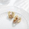Luxury Cubic Zirconia Stainless Steel Hoop Earrings for Women Gold Color Round Circle Oval Geometric Earrings Fashion Zircon