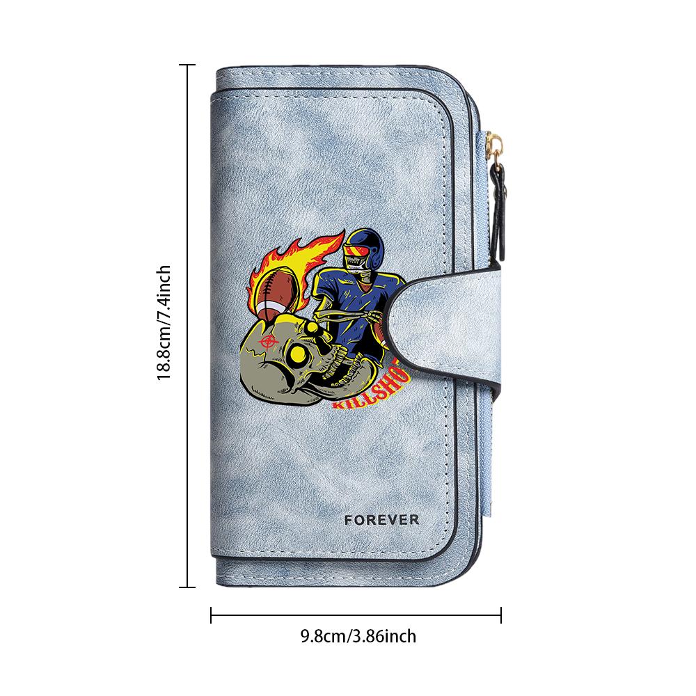 Gothic Skull Football Print Purse Forever Casual Multi Card Long Wallet