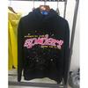 Felpa Sp5der Oversize Spessa in Pile con Stampa a Foglia Ragnatela Design Uomo Inverno Casual