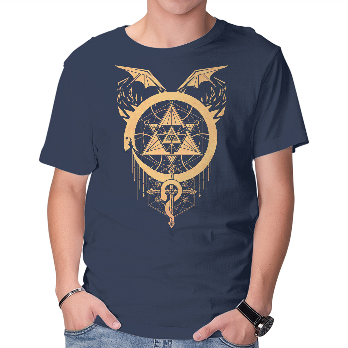 Unisex Crew Neck T-Shirt Gilded Snakes of Alchemy Graphic Short Sleeve Casual Tee XL