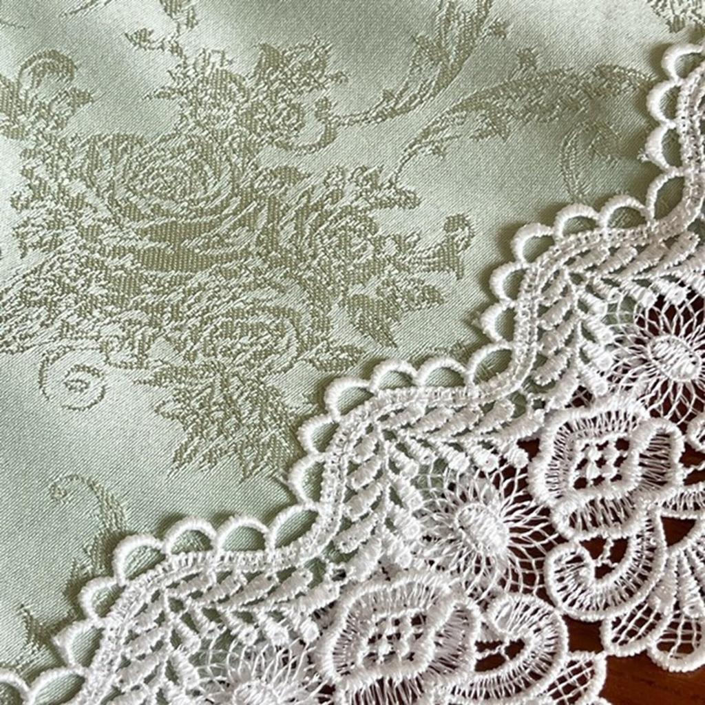 Vivienne Round Green Brilliant Triken Series Embroidered Lace Round Table Runner WK2510N2 (Vivienne) [150cm Tablecloth, & White]