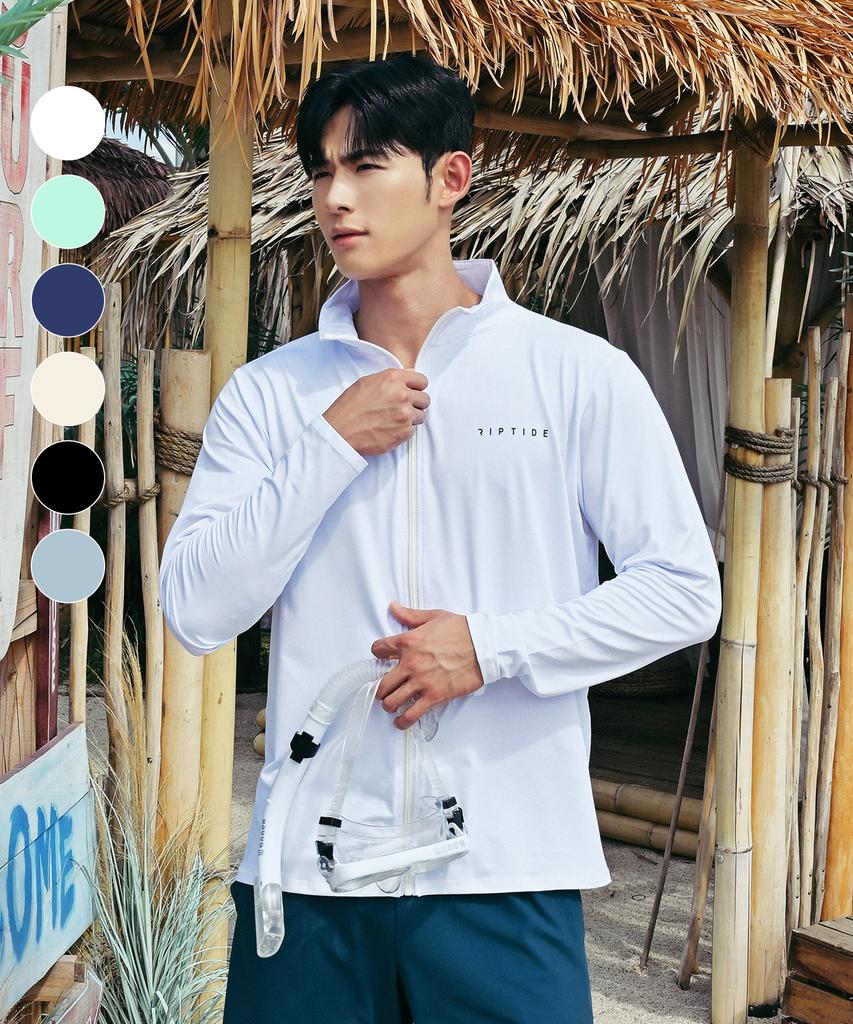 Helingbon Loose Fit Active Zip-Up Rash Guard (White) / Rc903M