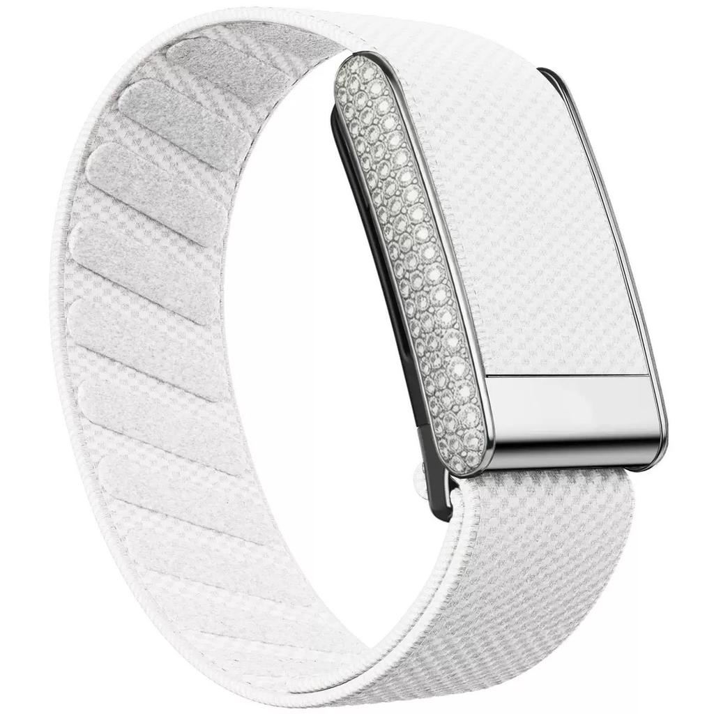 Diamond-Embedded For WHOOP 5.0 Straps Nylon Woven Elastic Casual Wristband with Full-Diamond Bright Silver Metal U-Frame for Whoop 5.0 MG Band