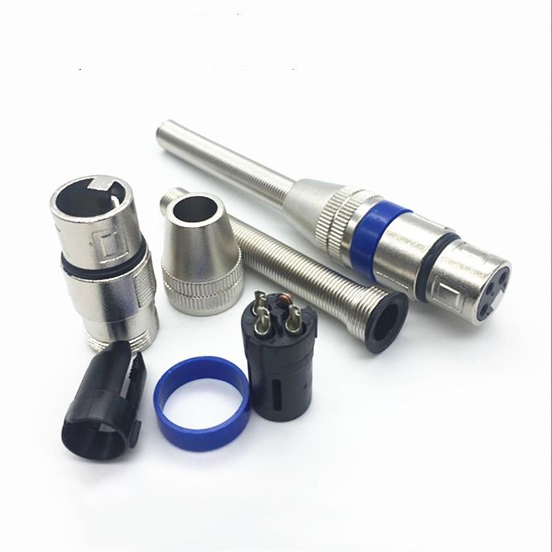 Blue Circular Metal Spring Card Faucet 3-Core KTV Microphone Long Tail Connector - Canon Male & Female
