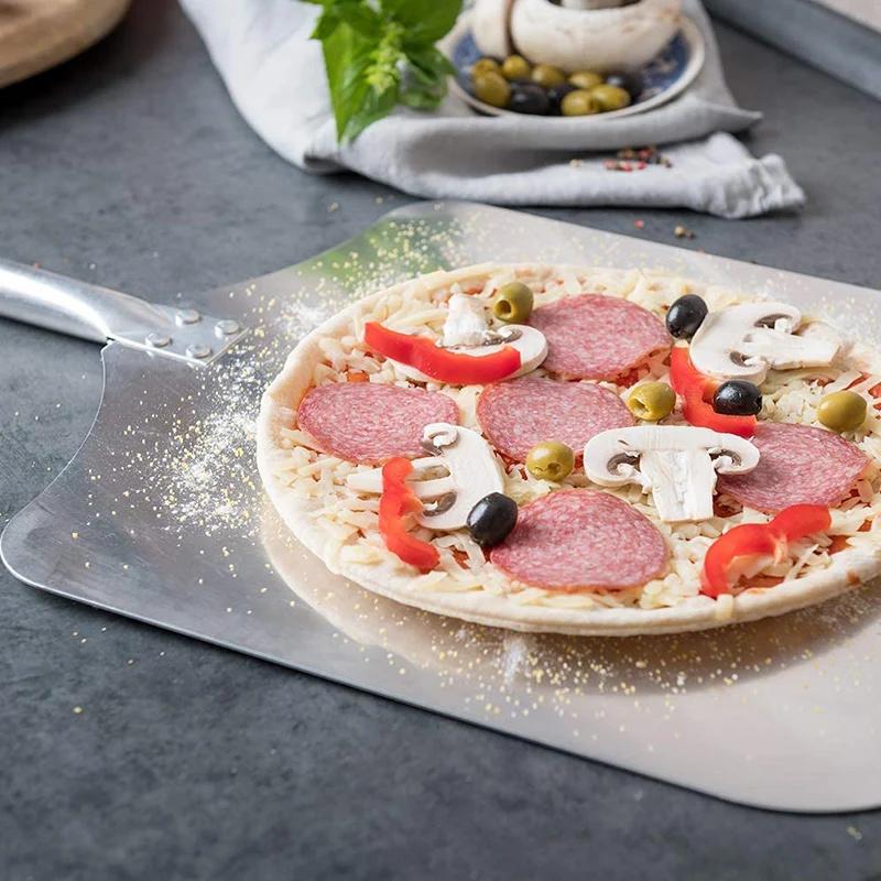 12/14inch Pizza Shovel Metal Non-Stick Pizza Peel with Wood Handle Cake Lifter Transfer Tray for Homemade Baking Pizza Bread