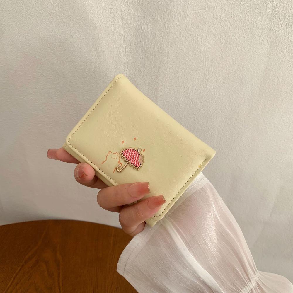 Multi-card Slot Cartoon Short Wallet Solid Color Coin Purse Cute Three Fold Card Bag  Girl