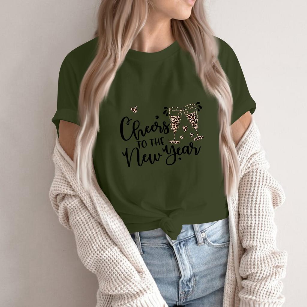 Women's Fashion 2026 New Year Printed Round Neck Short Sleeve Top