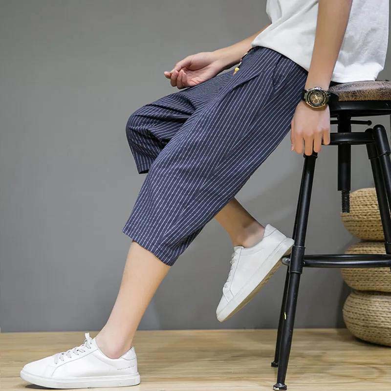 

Мужские шорты, летние тонкие 7-точечные брюки, пляжные брюки, повседневные укороченные брюки 5XL темно-синий