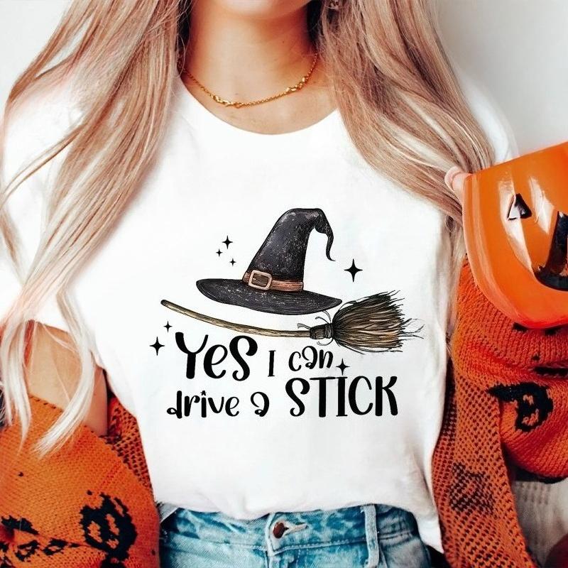 Fashionable Halloween printed Tshirt with casual short sleeved round neck suitable for daily Womens Tshirt in all seasons