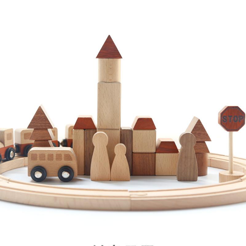 City Wooden Fun Transportation Train Track Assembly Building Blocks Kid Set Toy
