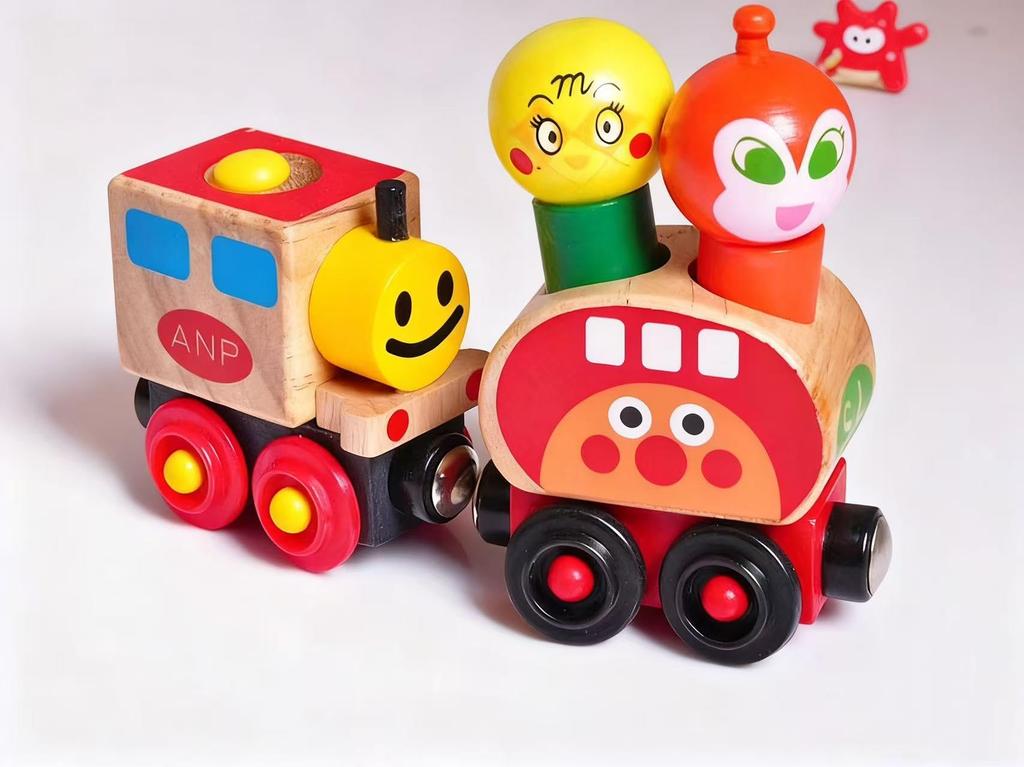 Panman Mini Train, Wooden Magnetic Assembled Toy Car, Cute Character Set, Total Length 33cm, Weight 0.35kg per Set