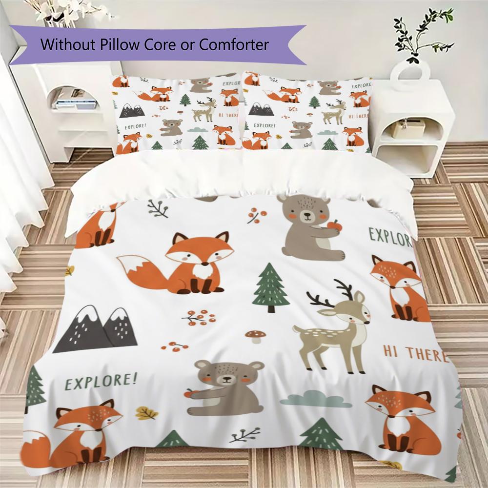 Cute Nordic Style Pattern Bedding Uilt Set Uilt Cover Pillowcase Home Decoration Birthday Gift (1 * Duvet Cover + 2 * Pillowcase  Without Core)24
