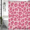 Pink Leopard Shower Curtain Set: Includes Curtain, Non-slip Bath Mat, Toilet Seat Cover, Bathroom Mat, & 12 Hooks.
