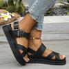 PU Leather Platform Sandals for Women 2025 Summer Comfy Non Slip Beach Shoes Woman Thick Sole Buckle Strap Black Sandalias Mujer
