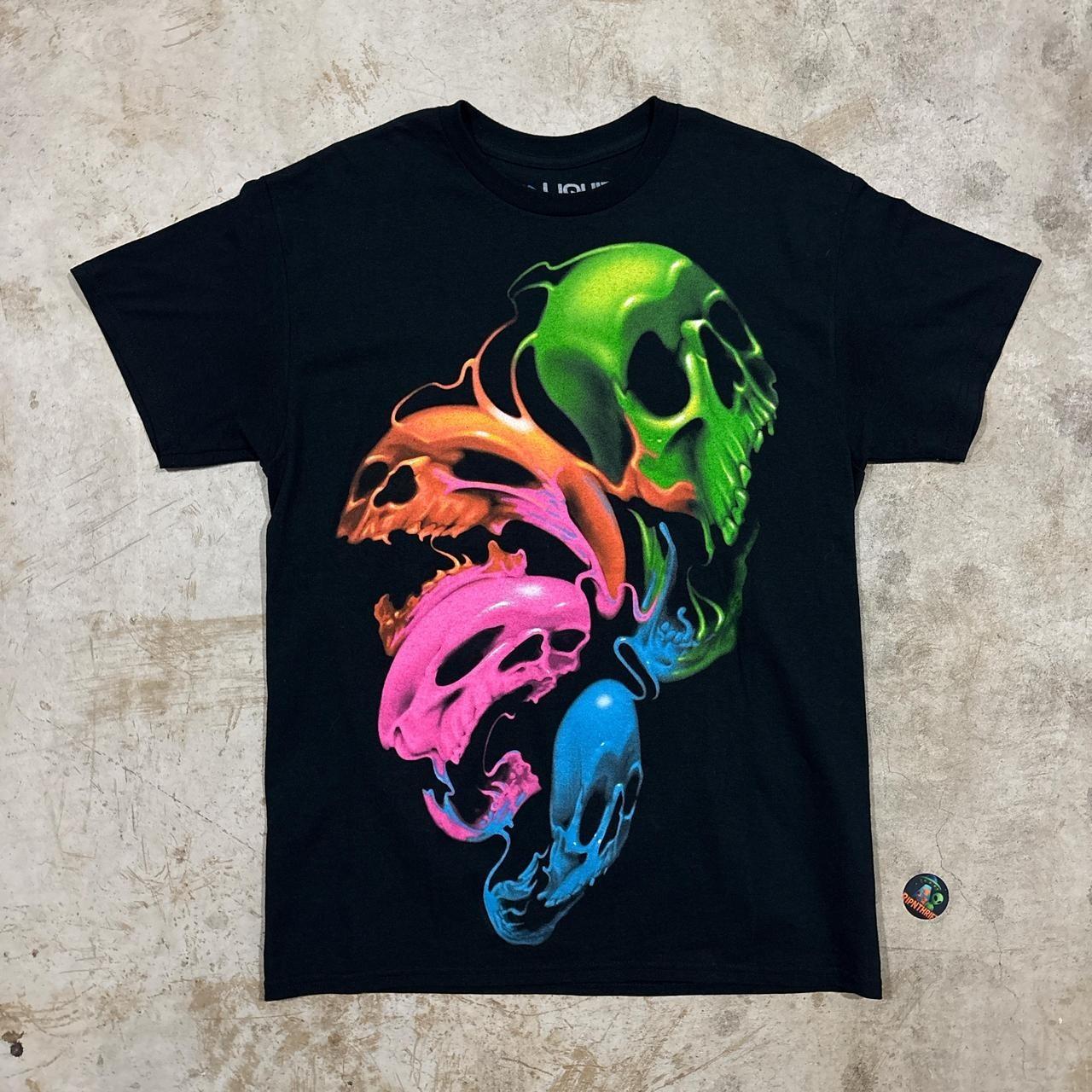 Modern Liquid Blue Neon Skulls t shirt Size M Unisex T-Shirt XXXXL